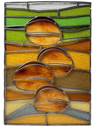 Vetrata a piombo con vetri cattedrale. cm 91x67. Domenico Girbino (Bronte 1935- Catania 2013)