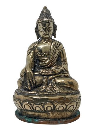 Piccola statua in metallo dorato raffigurante Buddha, inizi XX secolo. H cm 8