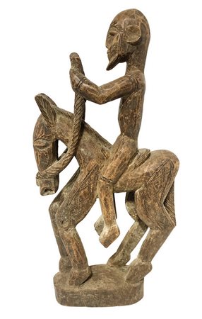 Cavaliere a cavallo Dogon, fine XX secolo, Mali. H cm 52