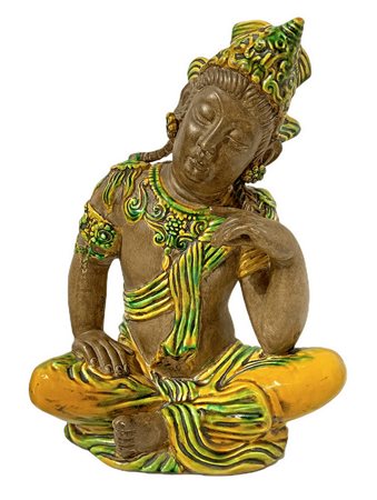 DivinitÃ  orientale in terracotta policroma. H cm 40x31