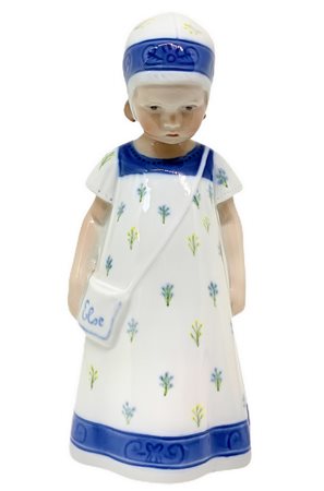 Copenaghen, statuetta in porcellana raffigurante bambina con borsa.Limited edition. H cm 18