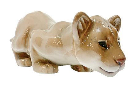 Copenaghen, statuetta in porcellana raffigurante leoncino. H cm 6x22