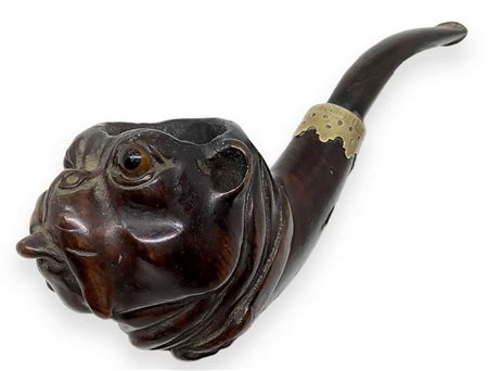 â€œ Pipa con Cane molosso cinese â€œ - Canton, Cina, Dinastia Ching, Imperatore Kwang-Hau (1874-1908).
Pipa in legno dur