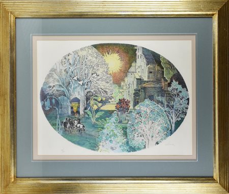 Raffaele De Rosa PAESAGGIO SURREALE litografia su carta, cm 50x70; es. 39/125...