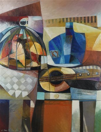 Vittorio Maria Di Carlo NATURA MORTA CON UCCELLINI TROPICALI olio su tela, cm...