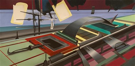 Giuseppe Caccamo TRAPPOLA N. 2 olio su tela, cm 60x120 sul retro: firma,...