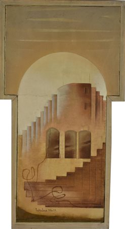 Cesare Paolantonio TORRE INABITABILE SENZA INGRESSO olio su tela, cm 44x24x19...