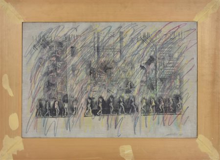 Noriaki Takahashi STRUTTURE ARCHITETTONICHE 18 olio, collage e tecnica mista...