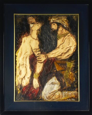 Andrea Stella RAPTUS FOLLE bassorilievo su legno, cm 40x30 firma sul retro:...