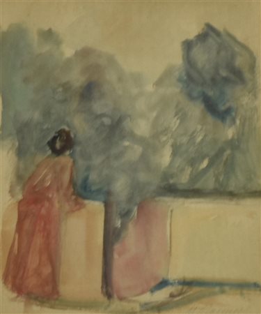 Mario Marcucci ATTESA acquarello su carta, cm 20x16,5 firma