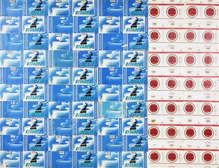 Dando GITANES - LUCKY STRIKE collage di pacchetti di sigarette su cartone, cm...