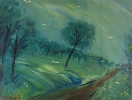 Alberto San Vitale PAESAGGIO olio su tela, cm 60x80 firma sul retro: firma,...