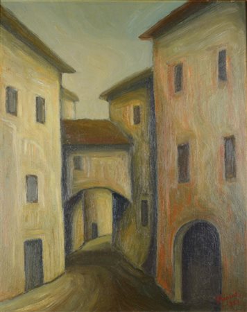 Mario Bianchi CASE olio su faesite, cm 50x40 firma e data eseguito nel 1968