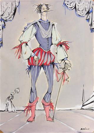 Nicola Ricci BOZZETTO PER COSTUME TEATRALE tempera e gouache su carta, cm...