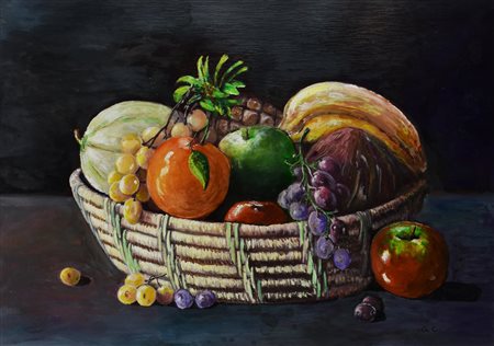 Ignoto NATURA MORTA olio su carta, cm 50x70 sigla