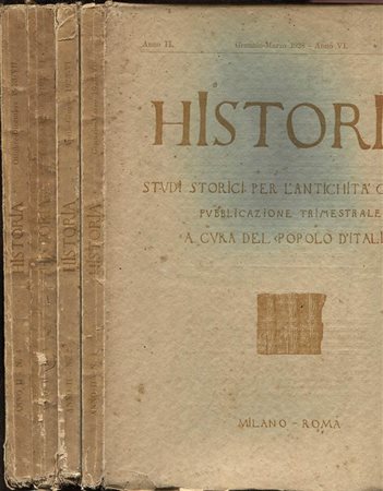 A.A.V.V. -  HISTORIA. Studi storici per l’antichità classica. 4 Fascicoli, 1928. Completo. Milano \ Roma, 1928. Pp. 732, ill. e tavv. nel testo, di terrecotte, bronzi, ceramiche, ecc. ril. ed. sciupata, buono stato, raro.