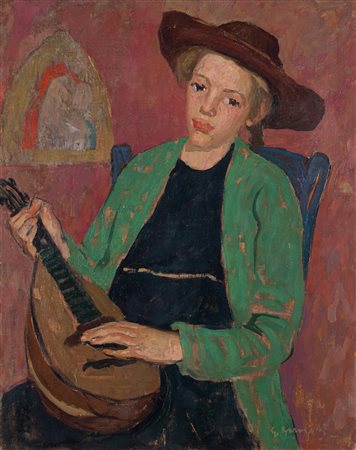 GHINO BARAGATTI (1910-1991) - Bambina con mandolino, 1946 circa