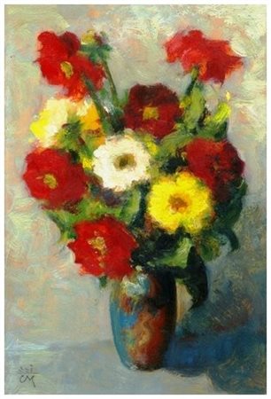 CORRADO MICHELOZZI Livorno 1883 – 1965 Natura morta (vaso con fiori) Olio su...