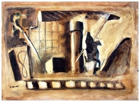 A firma di MARIO SIRONI Senza titolo Olio su cartoncino intelato 35 x 50,5....