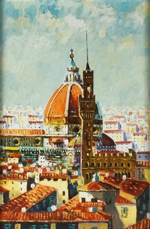 Anonimo VEDUTA DI FIRENZE olio su cartone telato, cm 33x23