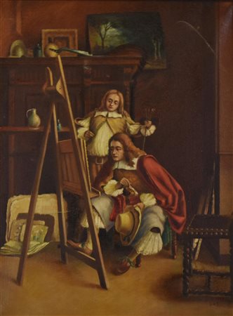 Anonimo IL PITTORE olio su tela, cm 60x45 L'opera presenta due strappi e un...