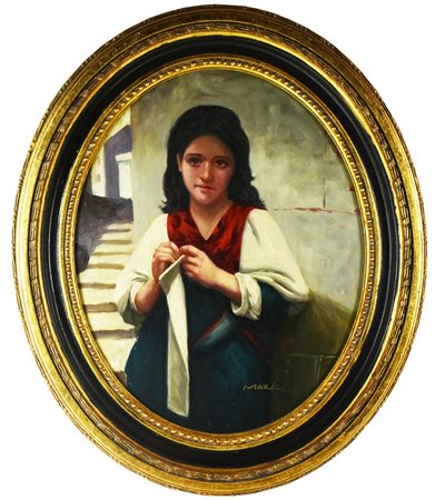 Mark LA RICAMATRICE olio su tavola, cm 50x40 firma