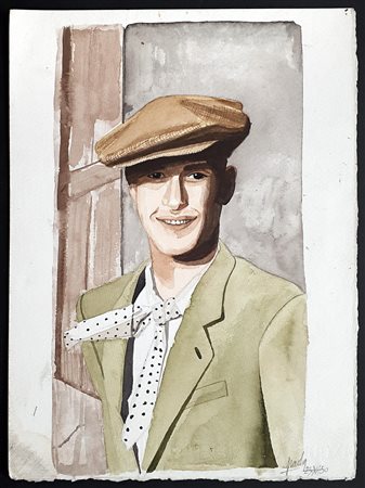 Lotto di 5 acquarelli: RITRATTO MASCHILE acquarello su carta, cm 28,5x21...