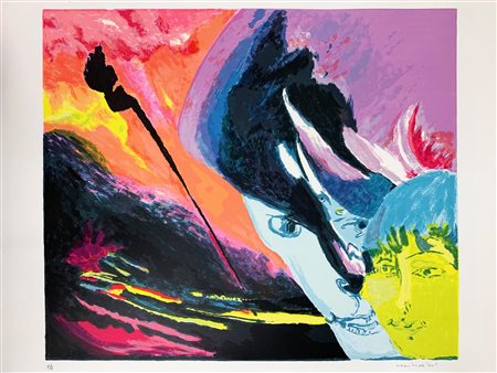 Remo Brindisi FIGURE ASTRATTE litografia su carta Fabriano, cm 50x70; es....