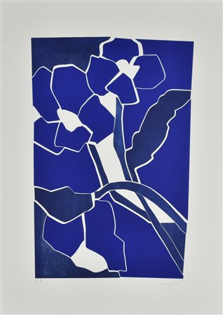 Ugo Nespolo FIORI BLU incisione su carta, battuta cm 51x32,5, su foglio cm...
