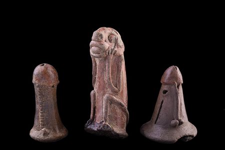 COLLEZIONE 3 SONAGLI PRECOLOMBIANI A FORMA DI PENE