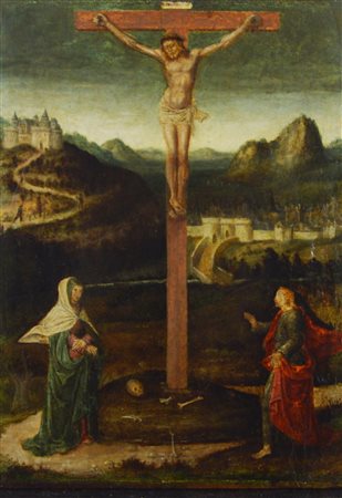 Scuola Fiamminga della fine del secolo XVI CROCIFISSIONE olio su tavola...