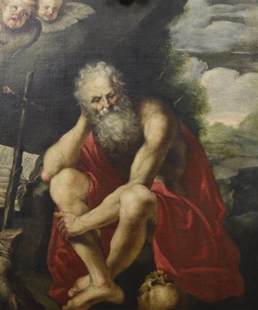 Scuola Emiliana del XVII secolo SAN GIROLAMO olio su tela, cm 88,5x72