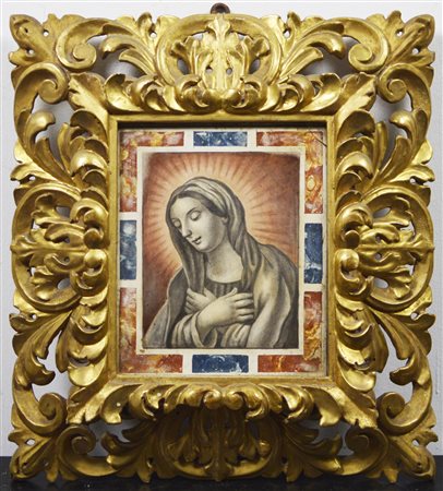 Scuola del XVIII secolo MADONNA scagliola dipinta, cm 21,5x18 entro cornice...