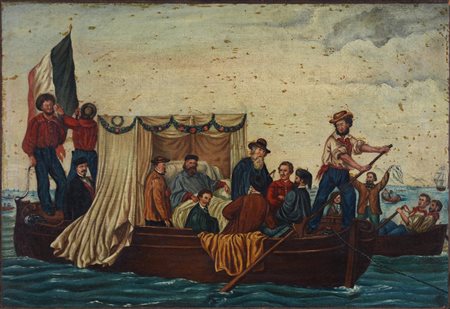 Scuola del XIX secolo GARIBALDI olio su carta applicata su tela, cm 37x54...