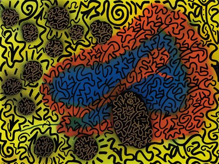 LITTLE ANGEL (LA2) New York 1967 The lake, 2001 olio, spray e marker su...