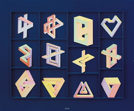 LUCIO DEL PEZZO Napoli 1933 Geometria assurda collage, colore acrilico,...