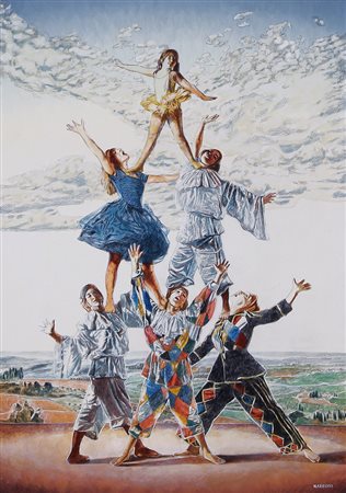 SERGIO NARDONI Firenze 1947 Piramide tecnica mista su cartone cm. 50x35,...