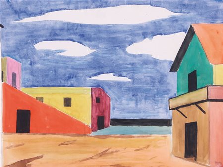 POMPEO BORRA Milano 28/01/1898 - Milano 05/11/1973 Paesaggio tecnica mista su...