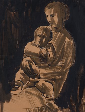 GIULIANO VANGI Barberino di Mugello (FI) 1931 Maternità gouache su carta cm....