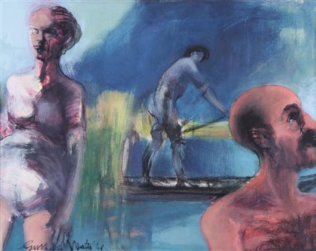 GIUSEPPE MOTTI Arena Po 1908 - Milano 1988 Sera d'estate sul Po, 1968 olio su...