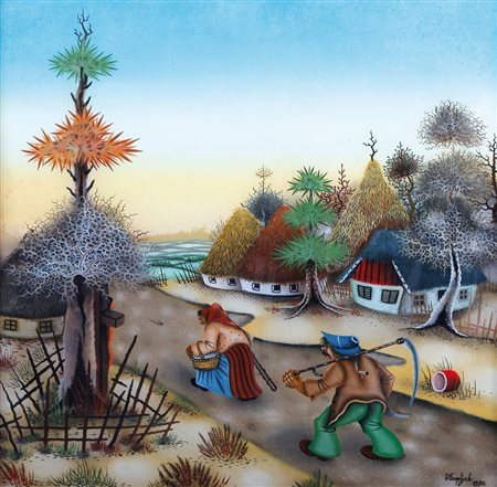 PERO TOPLJAK Durdevac (Croazia) 08/01/1948 Il ritorno dai campi, 1970 olio su...