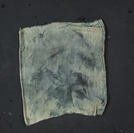 DANIEL SPOERRI Galati 1930 Senza titolo, 1977 tecnica mista e collage di tela...