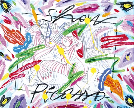 BRUNO DONZELLI Napoli 12/04/1941 Show Picasso olio, tecnica mista e collage...