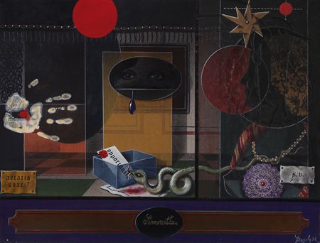 SERGIO FERGOLA Napoli 1936 Simonetta, 1986 olio e applicazioni su tela cm....