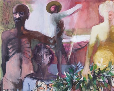 GIUSEPPE MOTTI Arena Po 1908 - Milano 1988 Figure padane olio su tela cm....