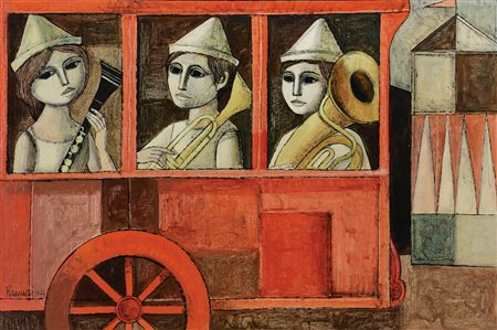 LUCIO RANUCCI Perledo (Co) 1924 Musicanti, 1974 olio e tecnica mista su tela...