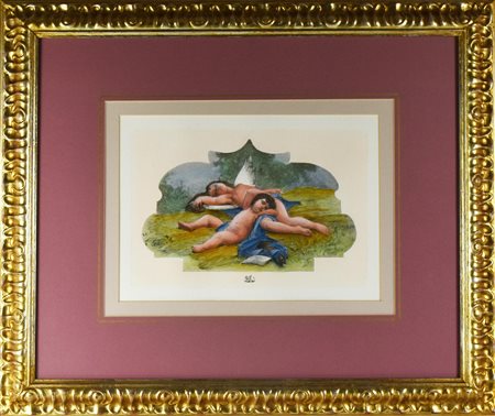 COPPIA DI PUTTI stampa su carta, cm 48x58