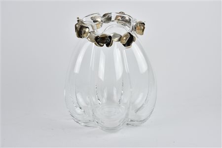 VASO IN VETRO con decorazione in argento alt. cm 22