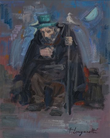 Trento Longaretti , Vecchio viandante con bastone e uccellino