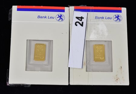 LOTTO DI DUE LINGOTTINI IN ORO FINO marca Mp commercializzato da Bank Leu oro...